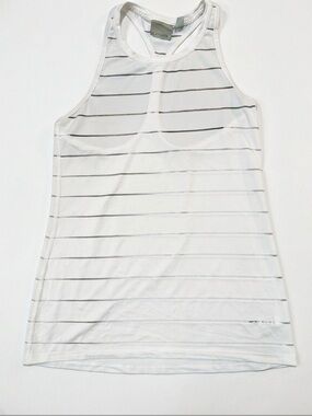 Athleta Women’s Stripe Mesh High Neck Chi White Tank Top
